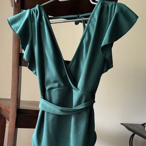 Elegant Green Ruffle Sleeve Bodysuit